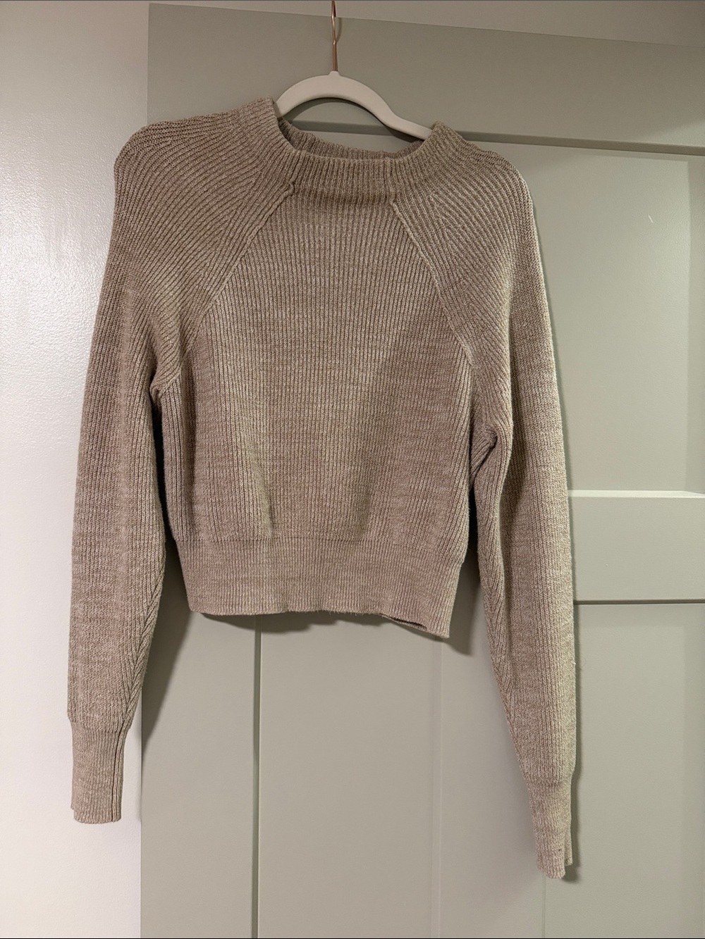 Free People XS Neutral Taupe Ribbed Crewneck Sweater - Women